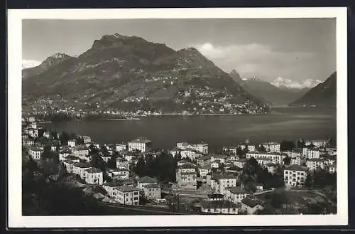 AK Lugano-Paradiso, Ortsansicht mit Gipfelpanorama aus der Vogelschau