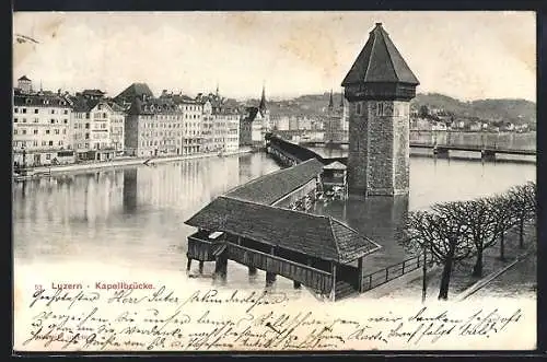 AK Luzern, Kapellbrücke und Stadtpanorama