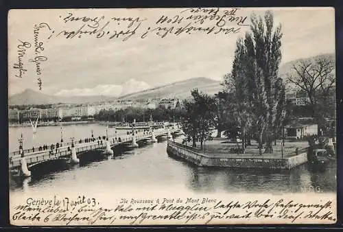 AK Genève, Ile Rousseau & Pont du Mont Blanc