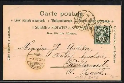 Mondschein-Lithographie Neuchatel, Hotel des Postes, Place du Marché, Vue Generale