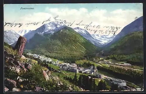 AK Pontresina, Gesamtansicht mit Bergpanorama aus der Vogelschau