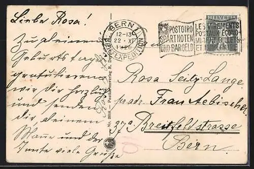AK Bern, Bundespalast, Bellevue, Kasino und Münster, von einer Wiese gesehen
