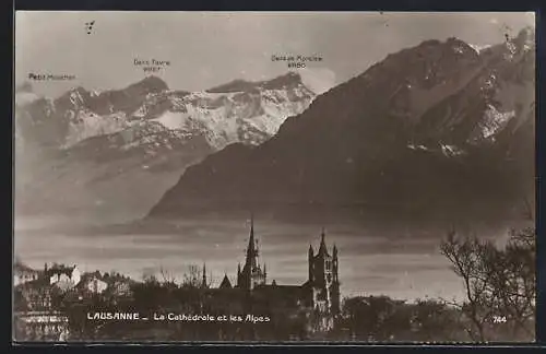 AK Lausanne, La Cathedrale et les Alpes