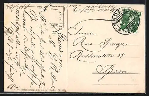 AK Baden /Schweiz, Totalansicht mit Fluss und Bergen aus der Vogelschau