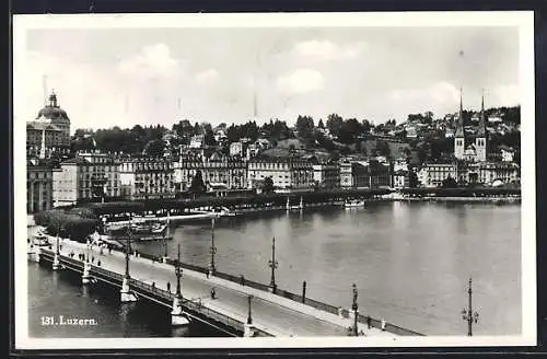 AK Luzern, Brücke mit Wasserblick u. Stadtpanorama aus der Vogelschau