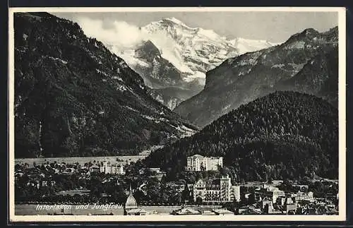 AK Interlaken, Ortsansicht mit Jungfrau