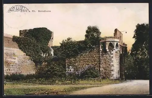 AK Zons am Rhein, Blick auf Schlossruine