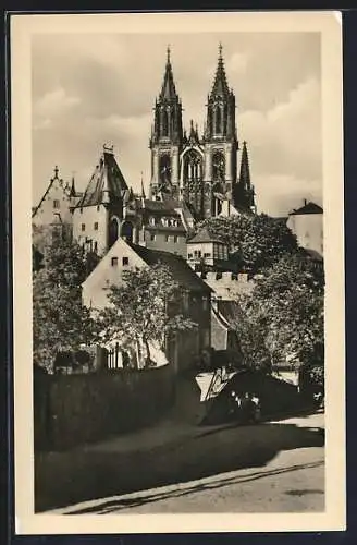 AK Meissen an der Elbe, Burgtor, Dom und Hohlweg