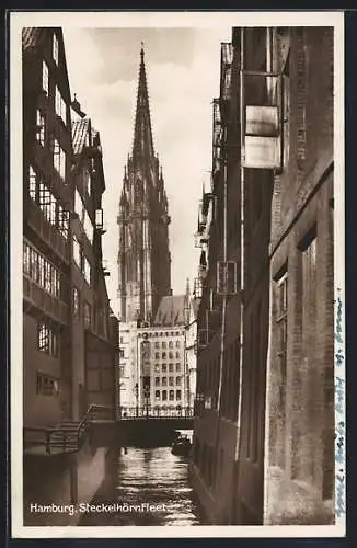 AK Alt-Hamburg, Steckelhörnfleet mit Kirchturm