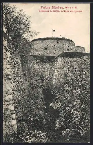 AK Festung Silberberg, Hauptturm d. Donjon, v. Glacis aus gesehen