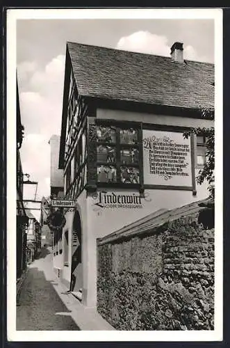 AK Rüdesheim a. Rh., Gasthaus Lindenwirt in der Drosselgasse