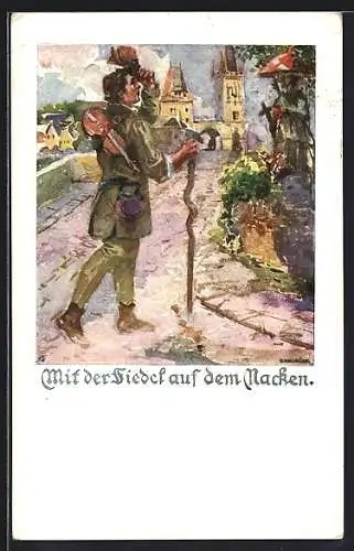 AK Deutscher Schulverein NR: 444, Mit der Fiedel auf dem Nacken, Musikant