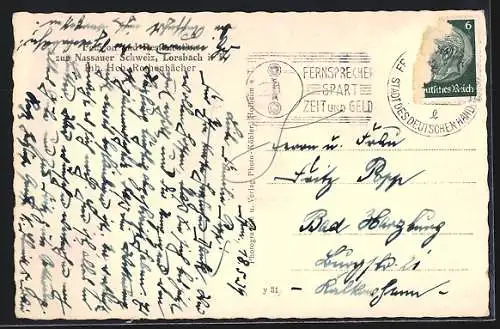 AK Lorsbach i. T., Pension und Restaurant zur Nassauer Schweiz v. Hch. Rothenbächer, Totalansicht