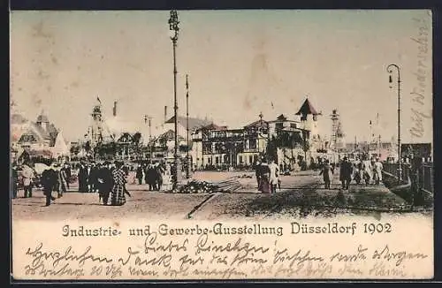 AK Düsseldorf, Industrie- und Gewerbe-Ausstellung 1909, Festplatz mit Besuchern