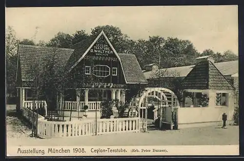 AK München, Ausstellung 1908, Blick auf die Ceylon-Teestube