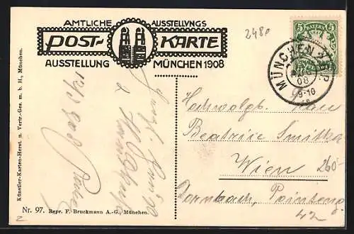 AK München, Ausstellung 1908, Blick auf die Ceylon-Teestube