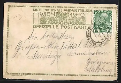 AK Wien, Erste Internationale Jagd-Ausstellung 1910, Standbild der Diana