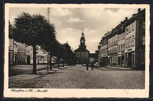 AK Greussen i. Th., Markt mit Uhrenturm