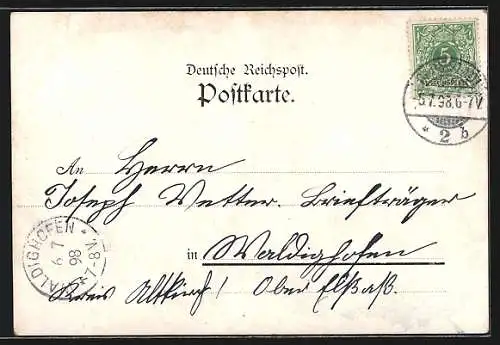 Lithographie Darmstadt, Martins-Kirche, Grossh. Residenzschloss, Ludwigsmonument