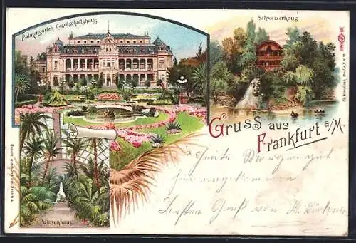 Lithographie Frankfurt-Westend, Palmengarten Gesellschaftshaus und Schweizerhaus