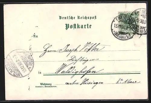 Lithographie Freiburg i. B., Totalansicht, Drei Damen in Tracht