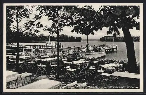 AK Alt-Buchhorst i. Mark, Hotel-Gaststätte Strandschloss v. Josef Heidrich, Terrasse am Möllensee