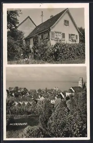 AK Meersburg, Haus mit Garten, Ortsansicht gegen den Bodensee