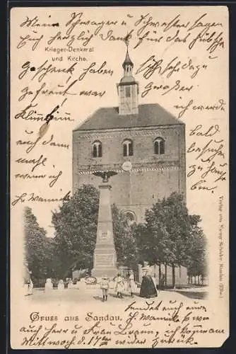AK Sandau, Krieger-Denkmal und Kirche
