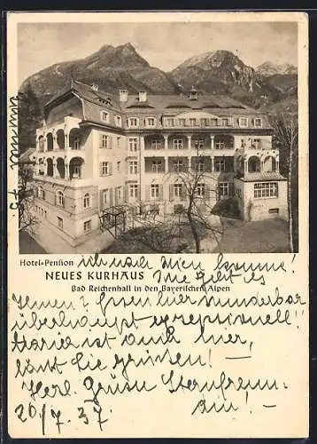 AK Bad Reichenhall /Bayrische Alpen, Hotel Neues Kurhaus mit Bergpanorama