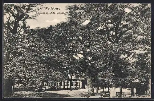 AK Perleberg, Gasthaus Alte Eichen mit Garten