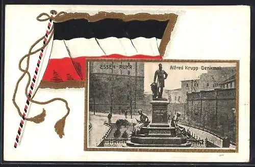 AK Essen /Ruhr, Alfred Krupp-Denkmal, Passepartout mit Reichsfahne