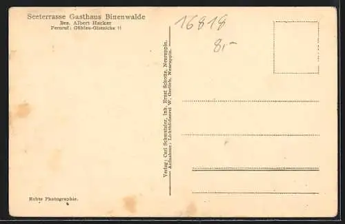 AK Binenwalde am Kalksee, Gasthaus Binenwalde, Bes. Albert Hacker