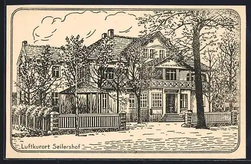 Künstler-AK Seilershof /Ruppin, Gasthaus Seeterrasse, Inh. Kurt Scholz