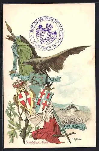 AK 63. Reggimento Fanteria, Campagna 1866, Wappen mit Fahne und Adler