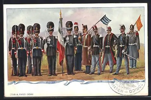 Künstler-AK Granatieri di Sardegna, historische Uniformen 1843-1859