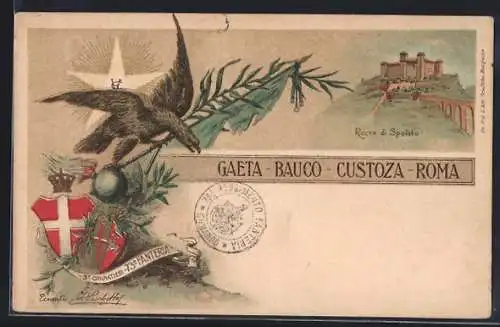 AK 3. Granatieri, 73. Reggimento Fanteria, Gaeta - Bauco - Custoza - Roma, Adler mit Kanonenkugel