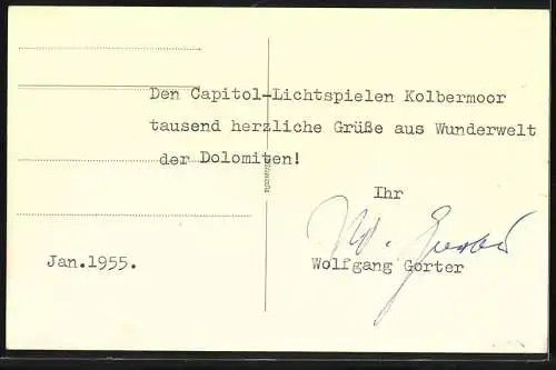Fotografie unbekannter Fotograf und Ort, Wolfgang Gorter, dt. Bergpionier & Filmemacher mit Kamera, Autograph