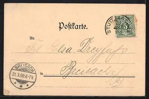 Lithographie Stuttgart, Schlossplatz mit Jubiläumssäule, Stadt-Garten