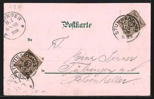 Lithographie Stuttgart, Königliches Residenzschloss Gartenseite, Untere Anlagen