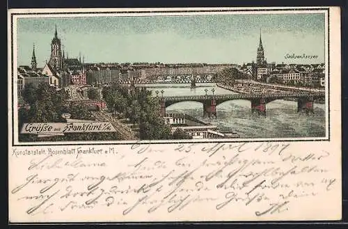 Lithographie Frankfurt a. M., Teilansicht mit Sachsenhausen