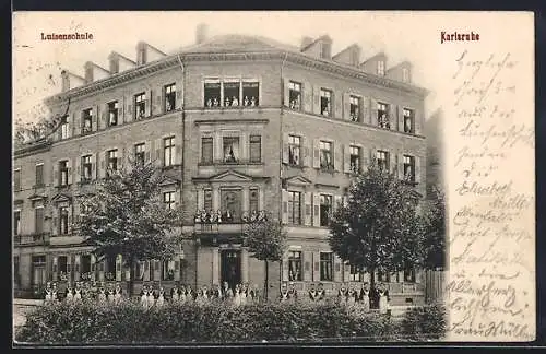 AK Karlsruhe, Luisenschule mit Personal
