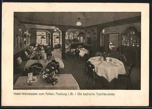 AK Freiburg i. Br., Hotel-Weinstuben zum Falken, Rathausgasse 32, Badische Trachtenstube, Innenansicht