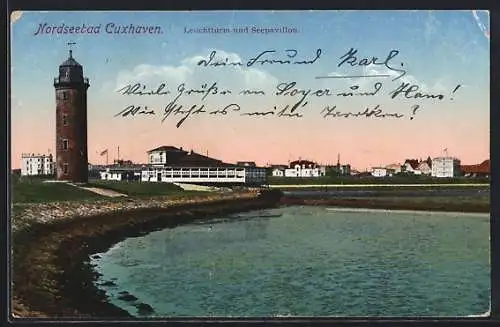 AK Cuxhaven, Leuchtturm und Seepavillon