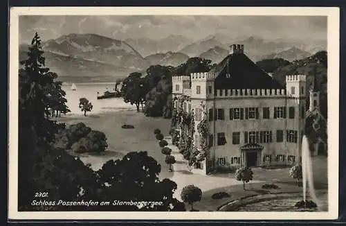 Künstler-AK Possenhofen am Starnbergersee, Blick zum Schloss