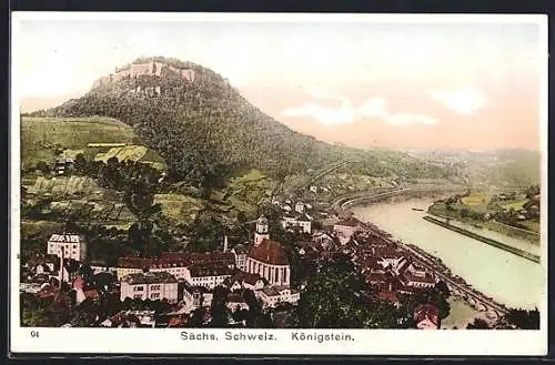 AK Königstein /Sächs. Schweiz, Teilansicht mit Kirche