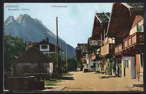 AK Garmisch, Frühlingstrasse mit Waxenstein