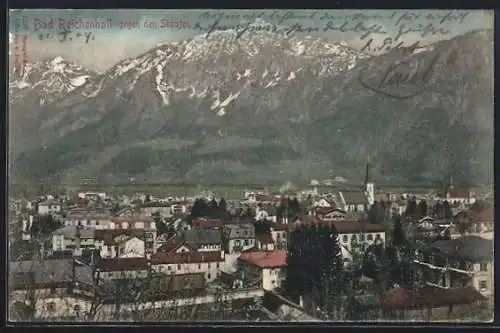 AK Bad Reichenhall, Totalansicht mit Kirche gegen den Staufen