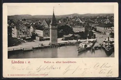 AK Lindau i. B., Hafen u. alter Leuchtturm aus der Vogelschau