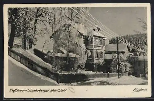 AK Finsterbergen /Th., Hauptstrasse mit FDGB-Heim im Winter