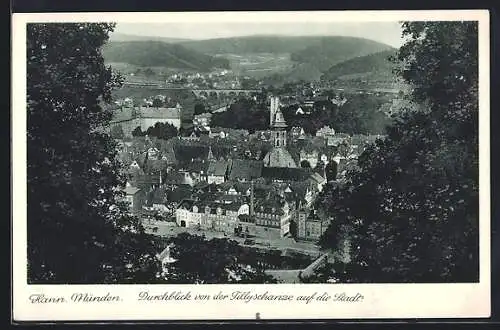 AK Hann. Münden, Durchblick von der Tillyschanze auf die Stadt